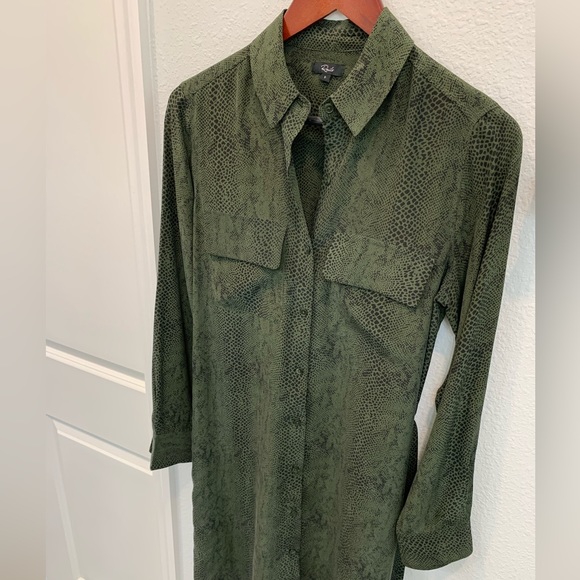 NWOT Rails Alix Silk Belted Shirtdress Dress in Python Olive Green + Black Sz S - Picture 8 of 13
